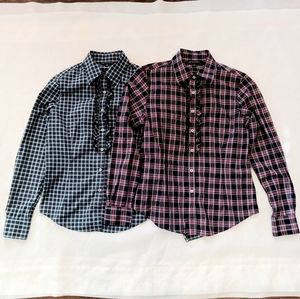 346 Brooks Brothers Button Up Ruffle Plaid Tops